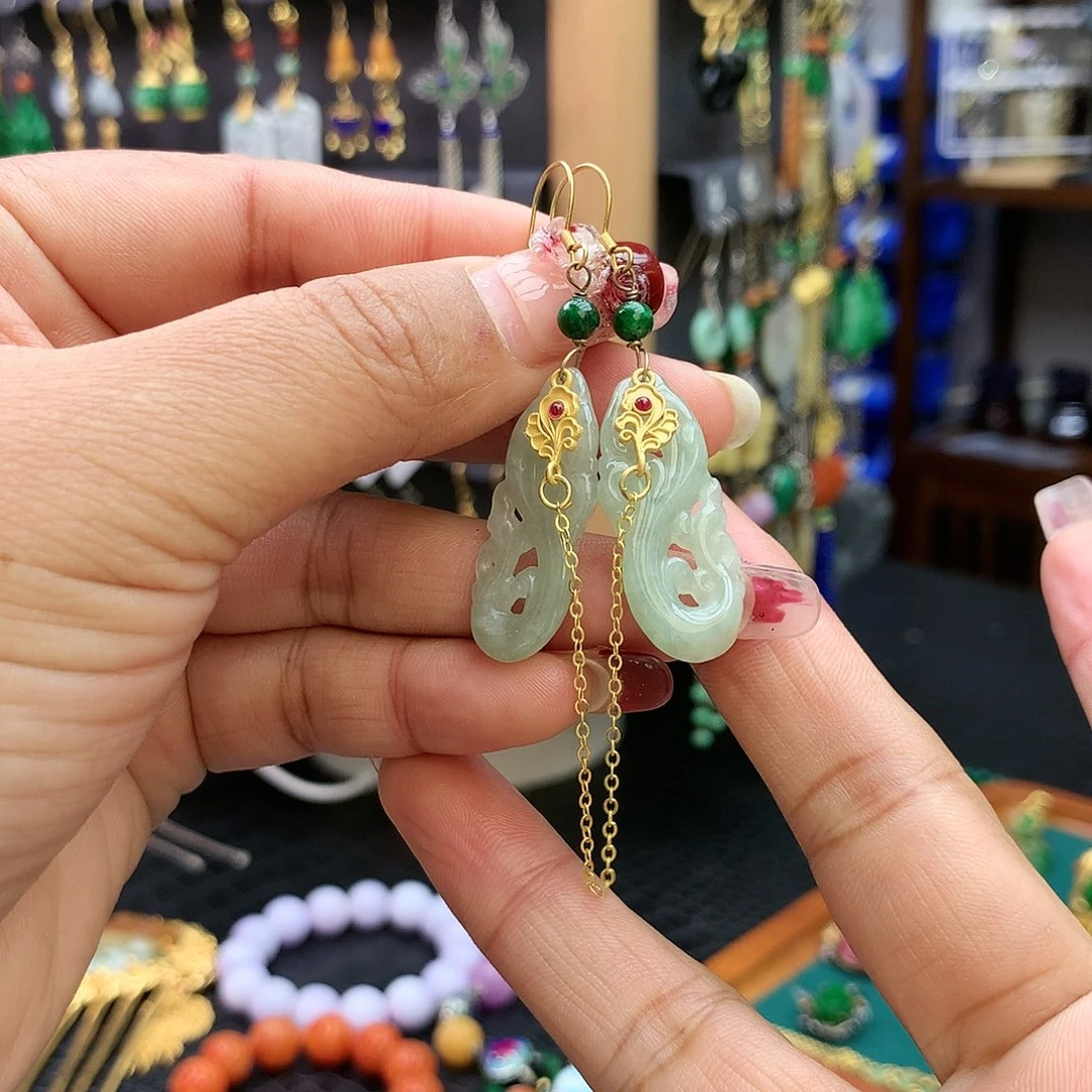 【闪购商品】翡翠耳饰银S925镶嵌耳坠