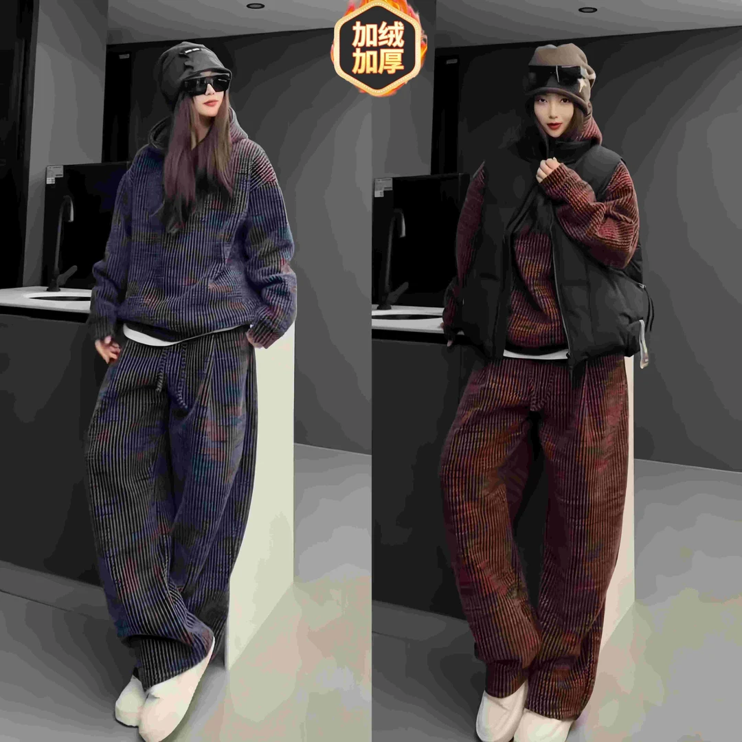 定制情侣款加绒套装免烫抗皱重磅冬季休闲连帽卫衣休闲裤两件套男
