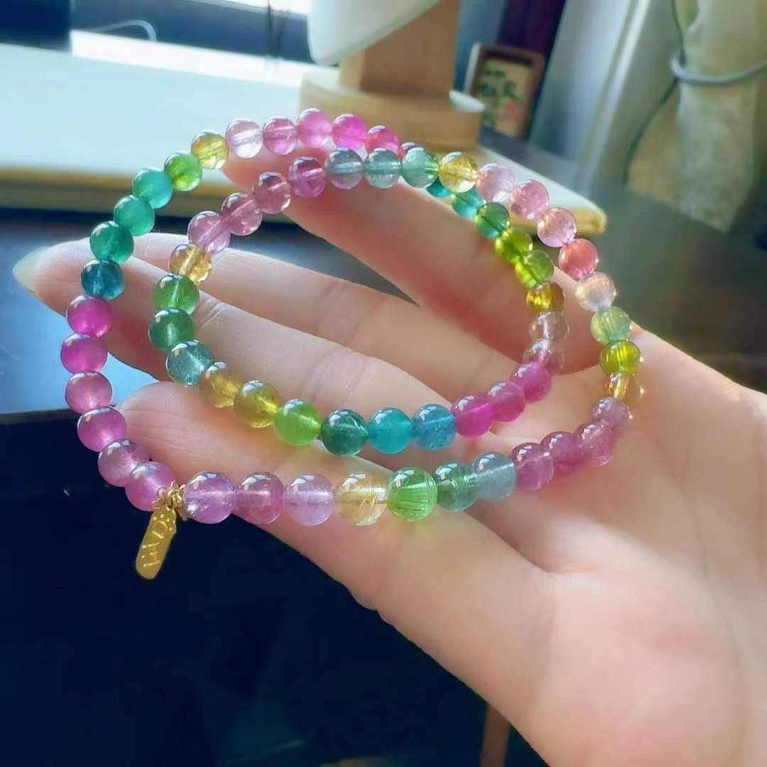 天然真品彩虹碧玺手串双圈5.5mm16.9g正品碧玺多圈手链女旺夫石