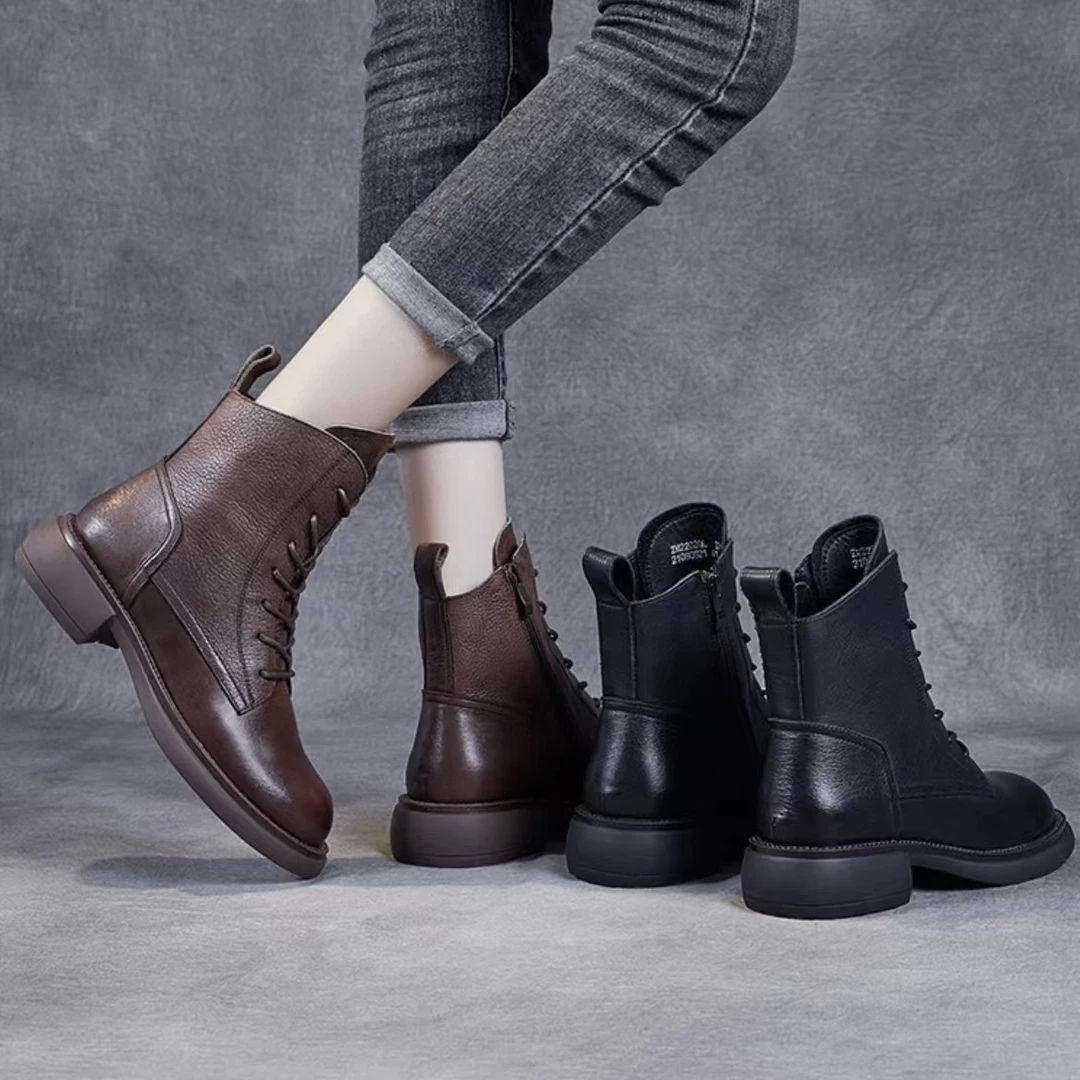 【朵苮品牌】反季鞋子复古加绒真软皮百搭英伦风秋冬休闲靴6367