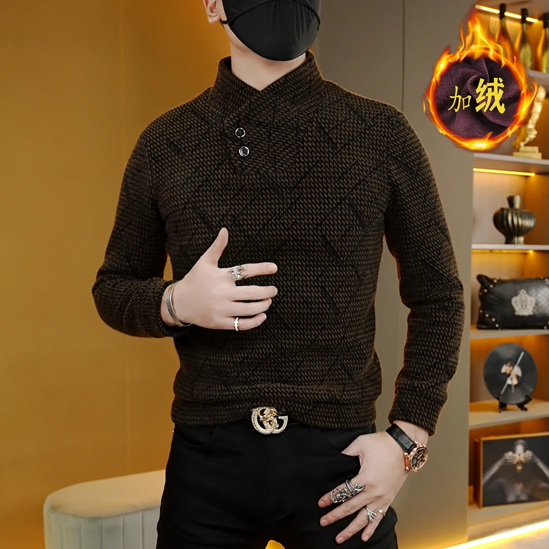 冬季潮流时尚网红个性休闲百搭加厚加绒男士保暖抗皱上衣长袖卫衣