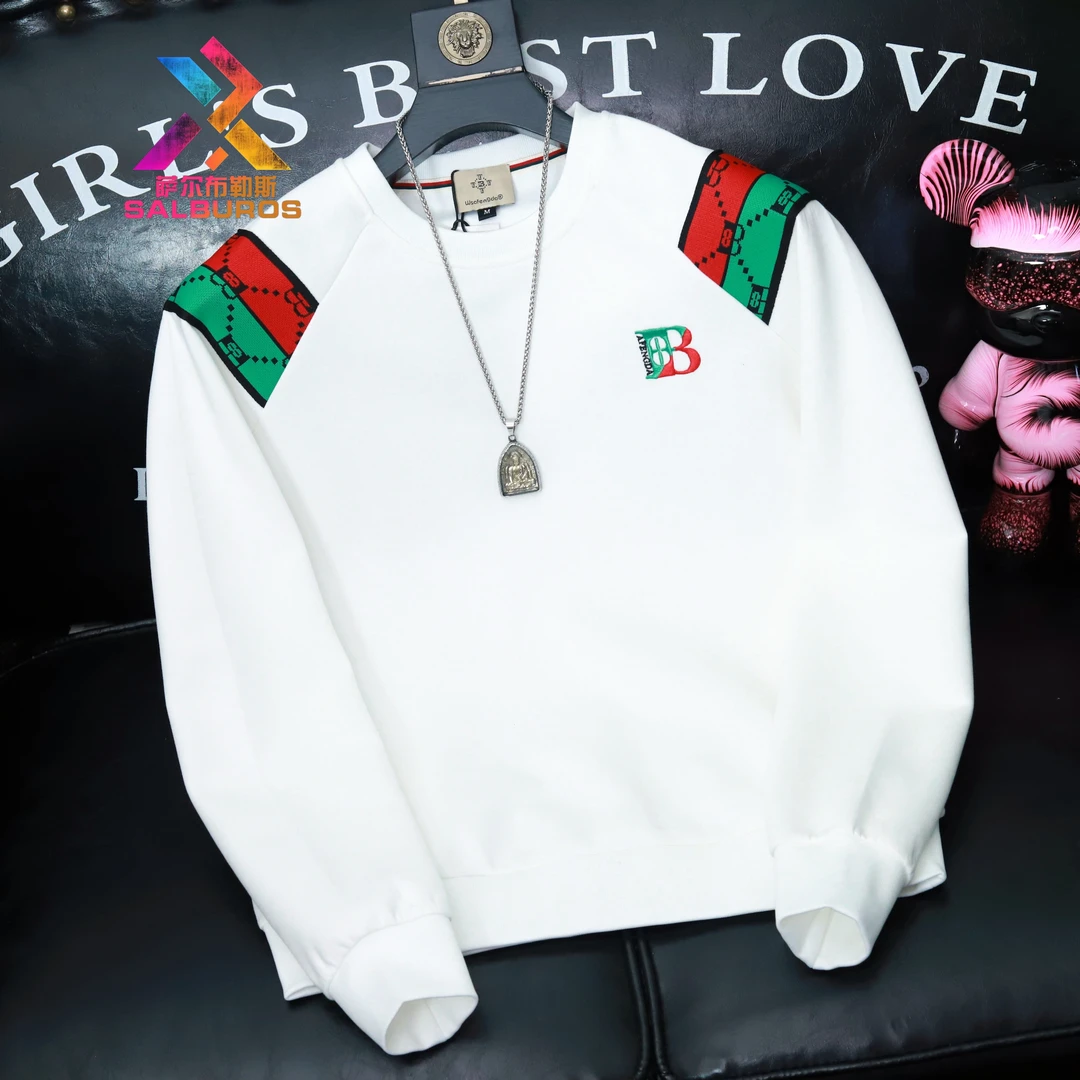 萨尔布勒斯男士时尚春秋季圆领卫衣潮流修身帅气字母刺绣长袖T恤