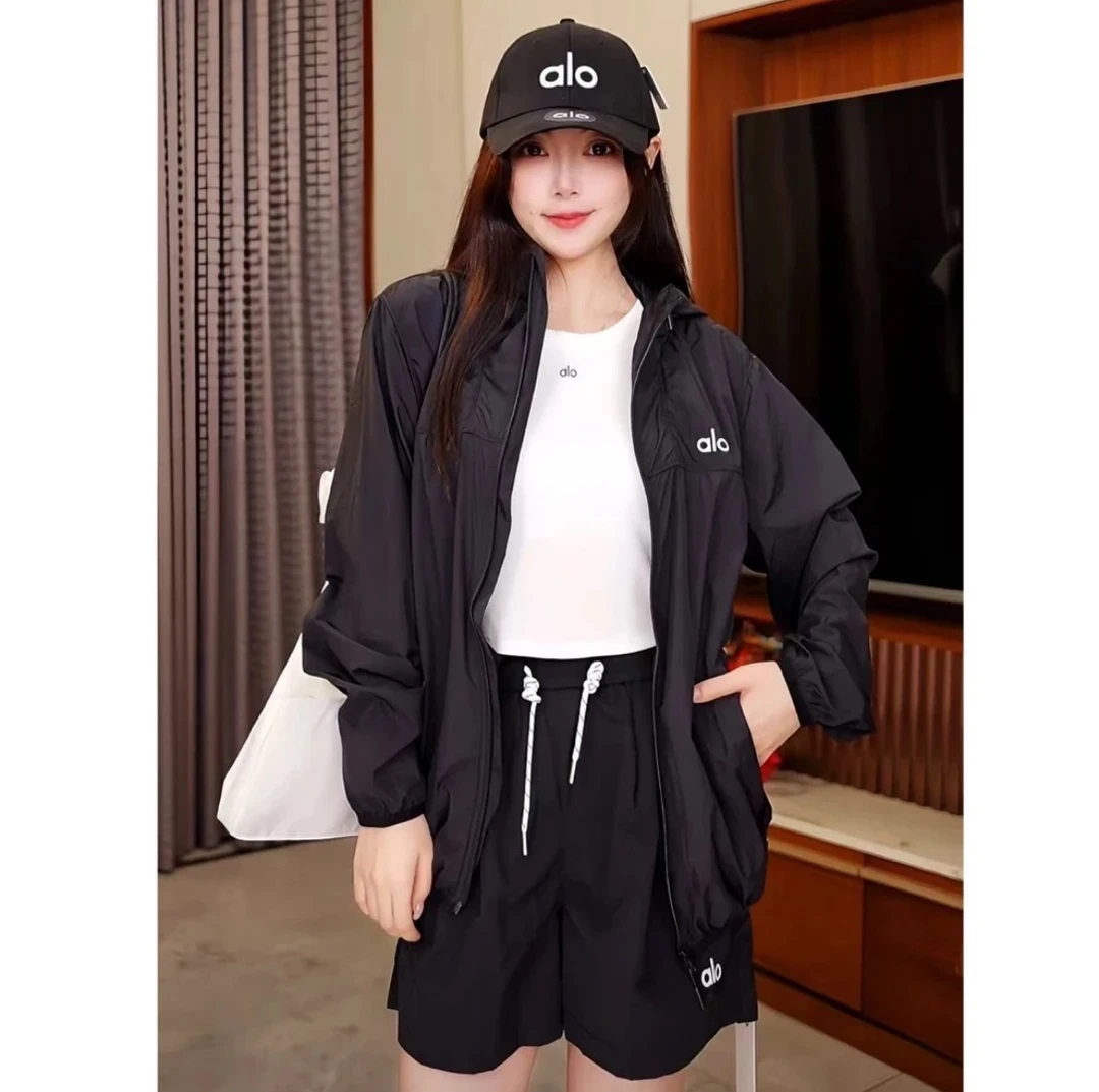 ALO连帽拉链男女同款排汗透气运动女装女士防紫外线夏季UPF50H