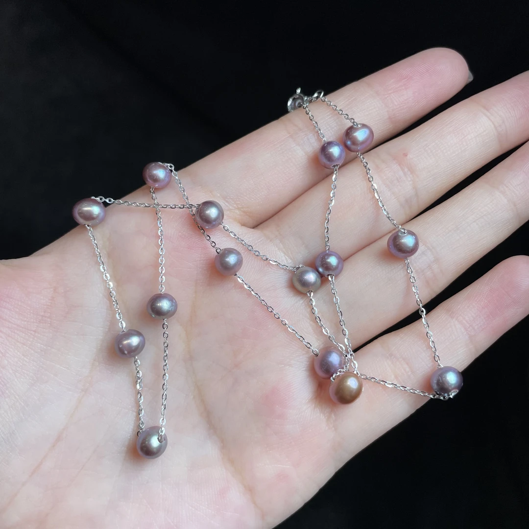 【玉氏珠宝】925银淡水无核紫珠满天星项链 多样性发一 B040375