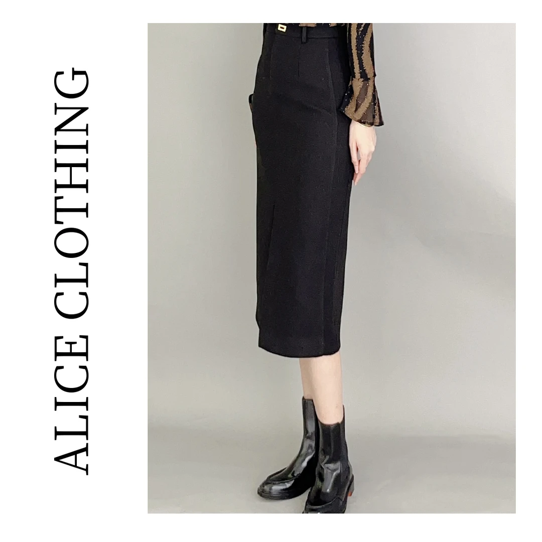 4【ALICE “港风丽人”直筒半裙】复古开叉 显瘦百搭 S620756T