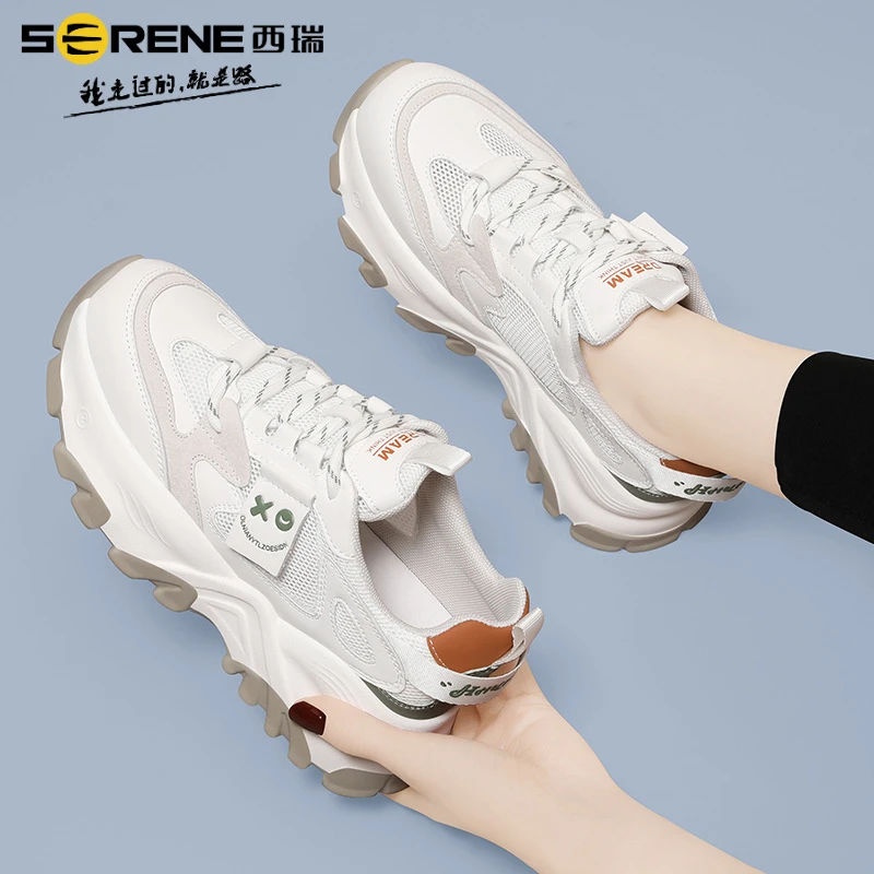 西瑞新款适合2025年秋天的女士增高厚底休闲透气百搭运动女鞋