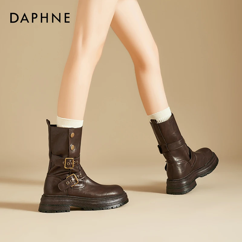 达芙妮美拉德短靴女春秋2025新款爆款两穿增高骑士西部牛仔马丁靴