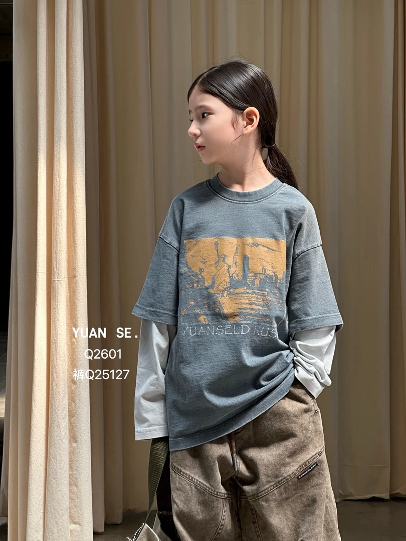 【632-YS】JOE KIDS潮牌童装 假两件拼接T