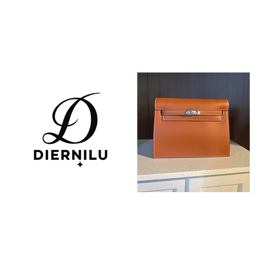 【晚晚真皮高定】23CM原创高定真皮-金棕色银扣跳舞包-J033