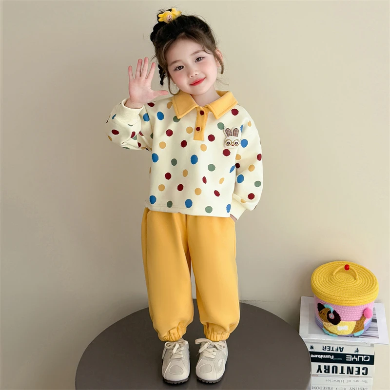 女童秋装套装3-6岁4儿童洋气春秋季小女孩彩色波点卫衣休闲两件套