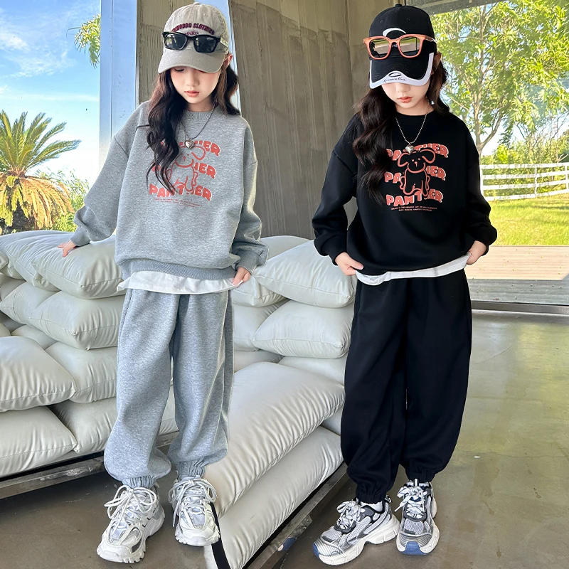 女童春装套装新款爆款独特洋气时髦假两件卫衣12-15岁大童女装