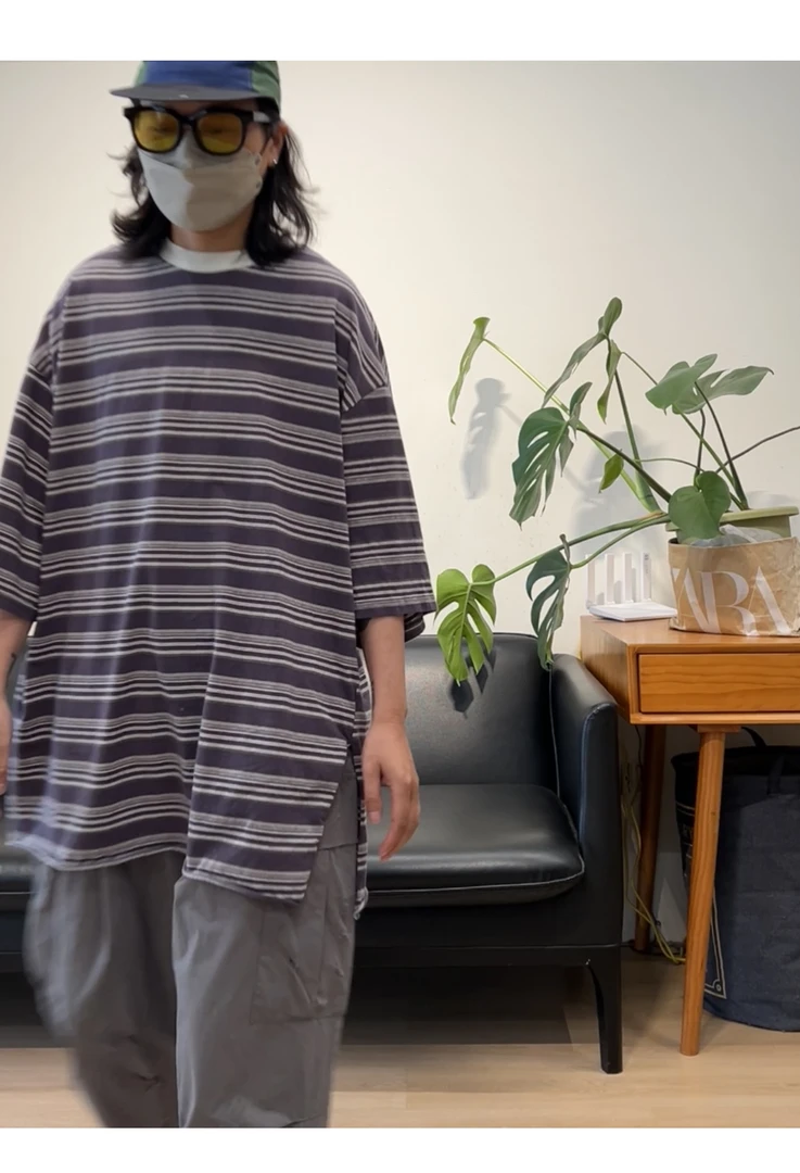 日系复古韩国洗水棉条纹休闲短袖T恤
