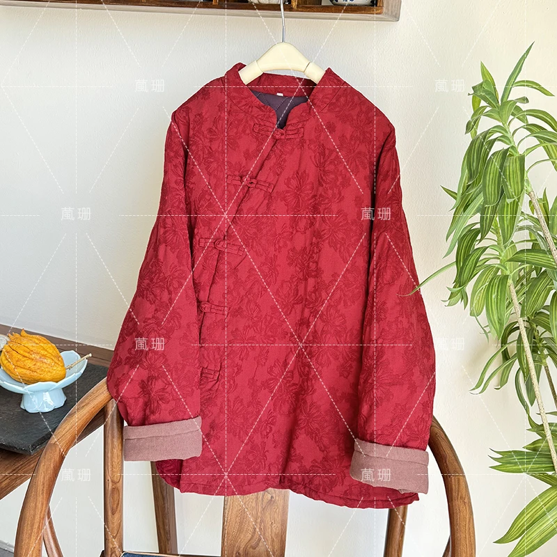 【烟花过年服SY】新年复古国风新中式麻棉提花中国红棉衣外套 52041