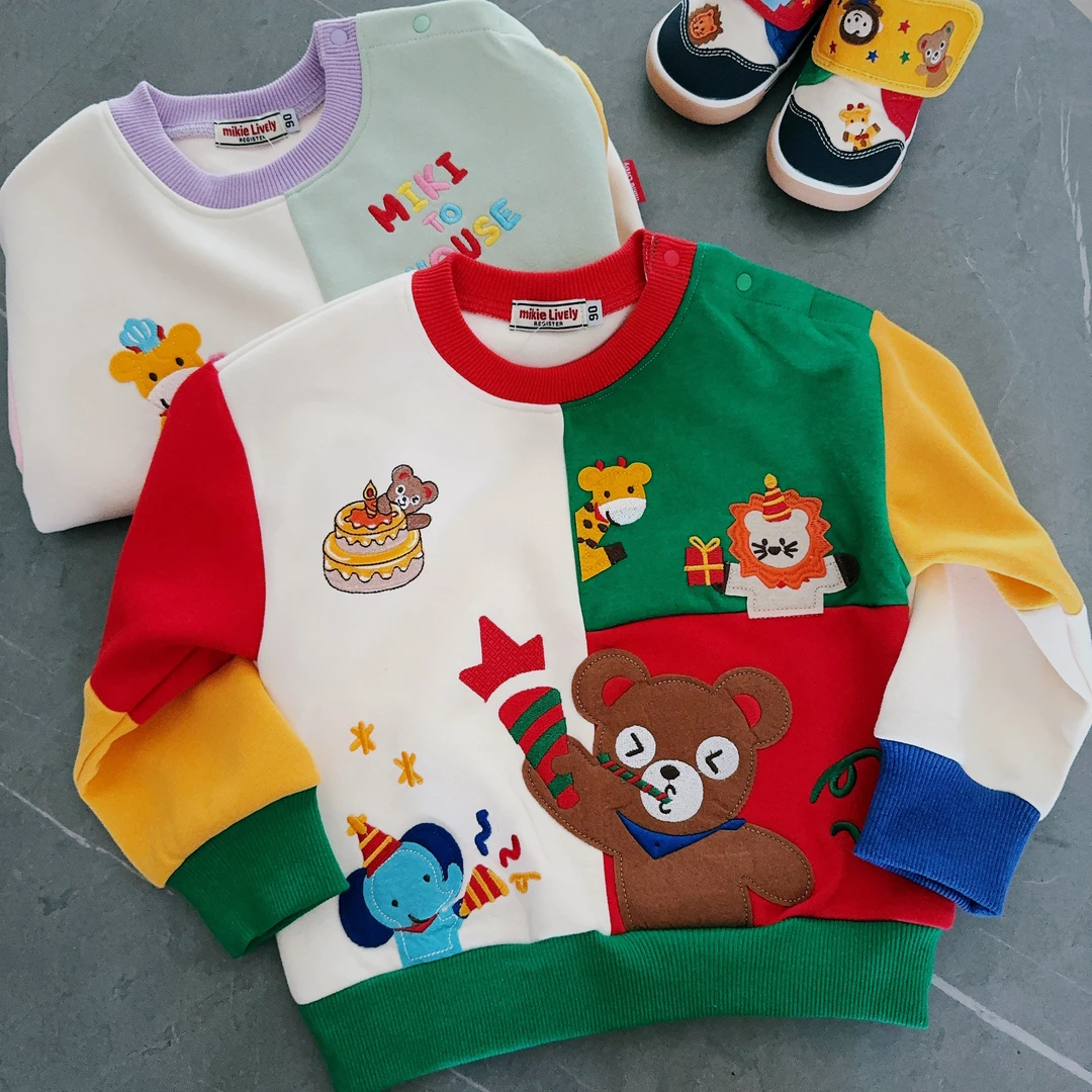 25年春秋新款重工刺绣动物拼色卫衣 中小童卡通圆领套头卫衣36171