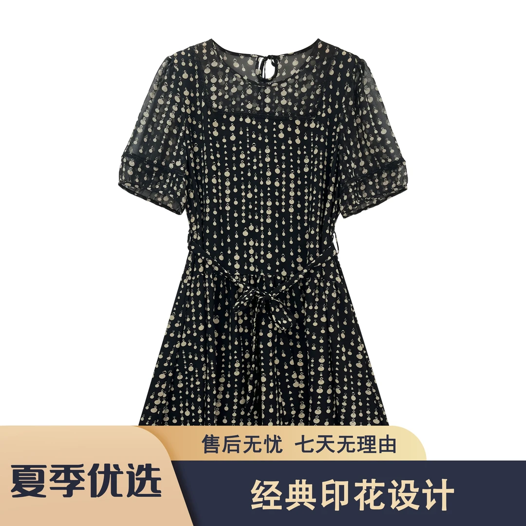 S237 传Q2025夏季法式简约俏皮泡泡袖印花时尚连衣裙CQYH23B079款