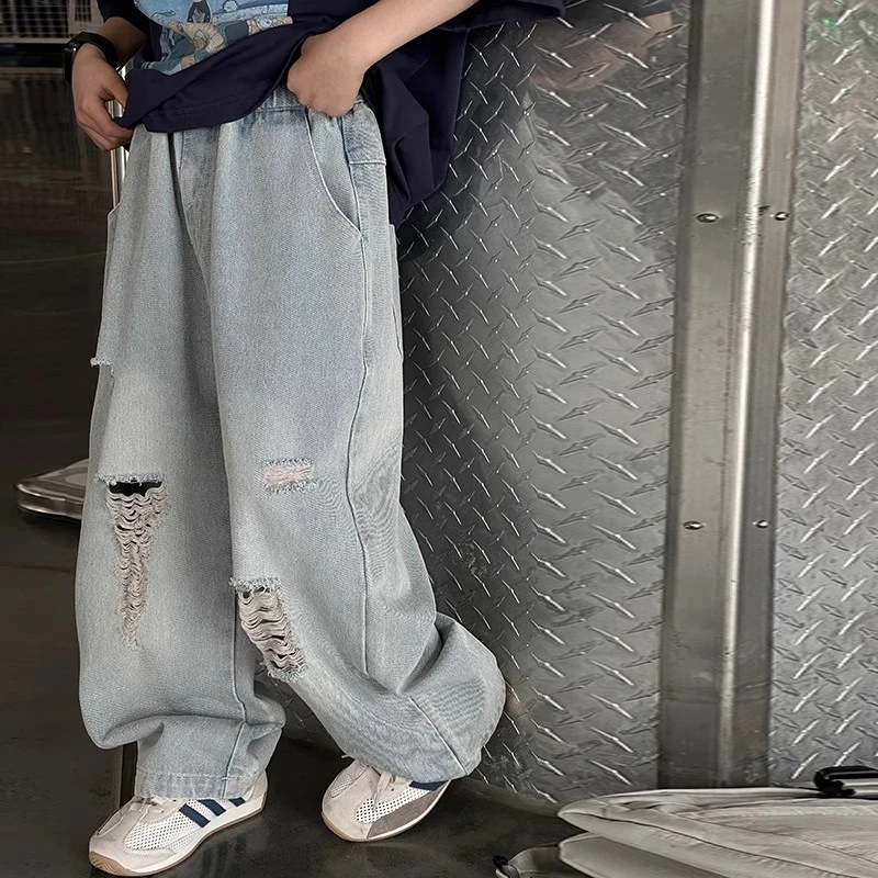 男童牛仔防蚊裤夏装痞帅儿童破洞宽松裤子2025新款男孩夏季休闲裤