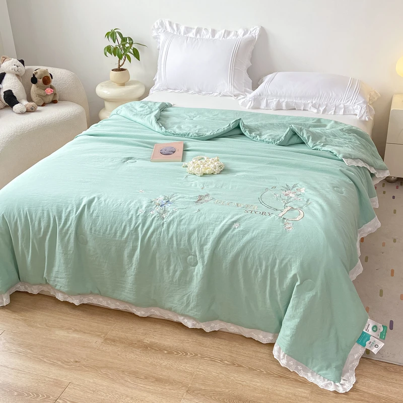 绣花夏被刺绣花边款大豆纤维空调被夏凉被可机洗水洗亲肤透气