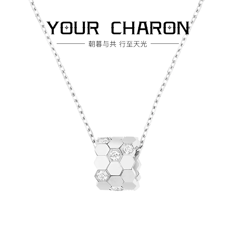 铜合金项链 镀K金法式蜂巢小蛮腰白色小众镶钻项链饰品锁骨链ins