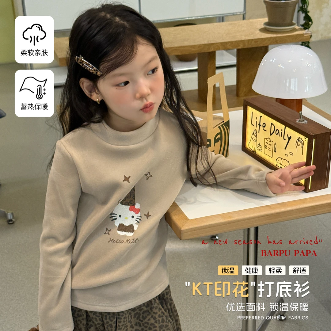 韩系深秋冬儿童帽子kitty印花女童休闲打底衫-55058