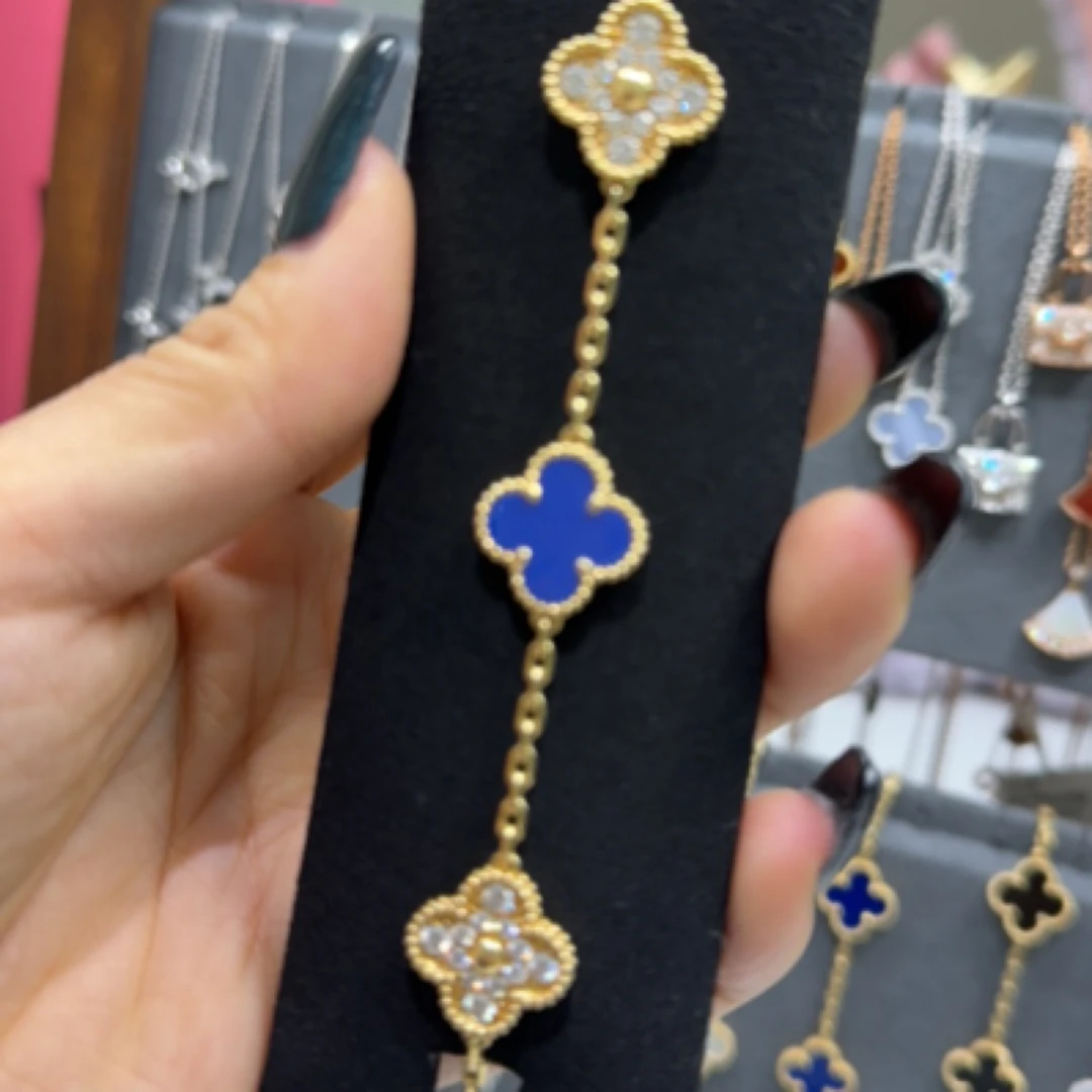 【18k金➕天然真钻】蓝五花间钻手链