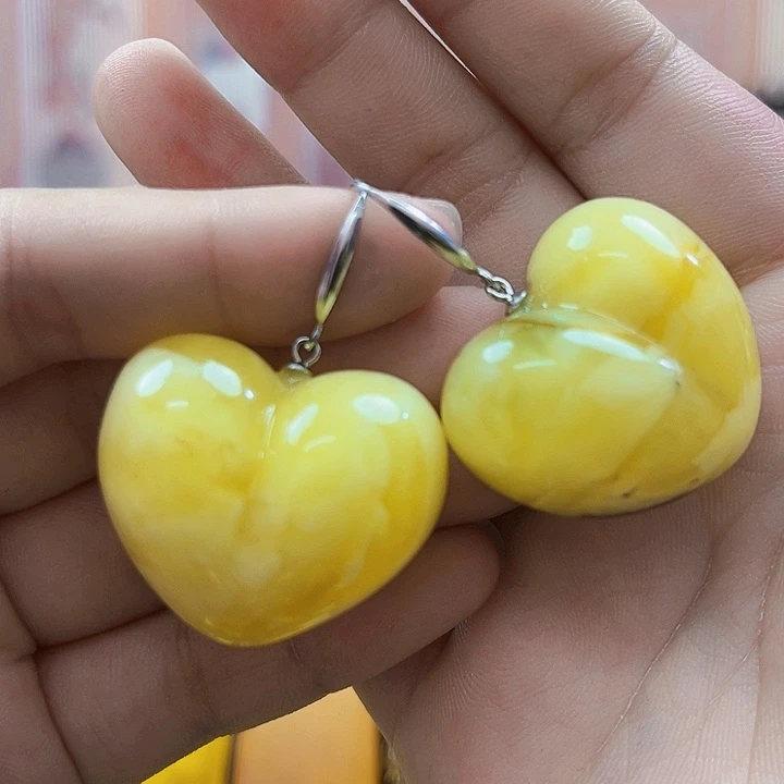 琥珀银S925镶嵌颈饰耳环