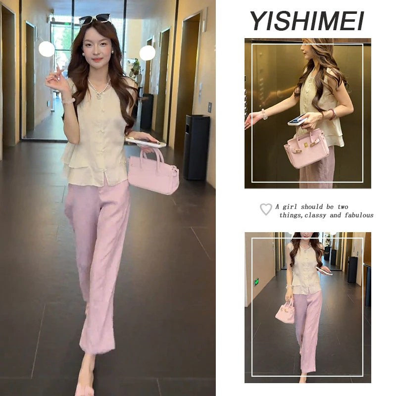 今年流行一整套2025年夏季新款韩系气质百搭短袖上衣休闲裤两件套