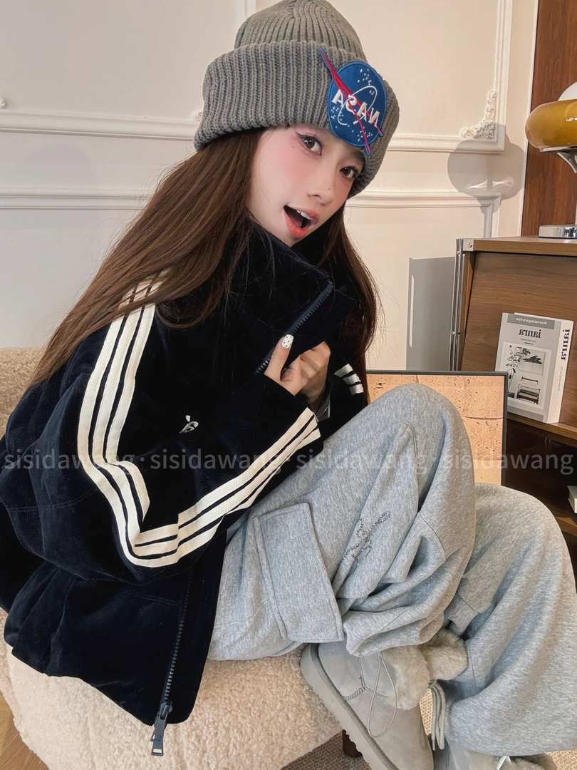 【与夜行】四四大王冬季新款小众韩版休闲运动服灯芯绒短款羽绒服