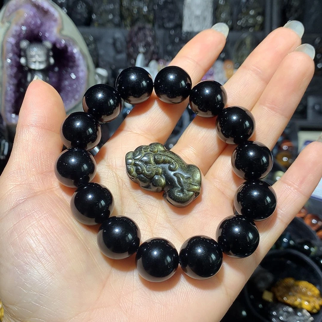 黑曜岩未镶嵌手链亲*你定制