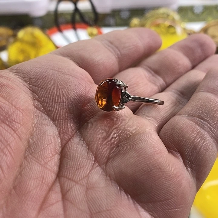 血珀裸石银S925镶嵌戒指