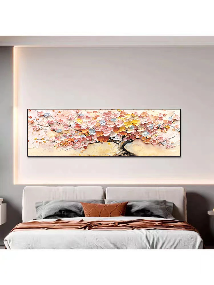 横版奶油发财树砂岩肌理画卧室床头背景卡通温馨装饰挂画