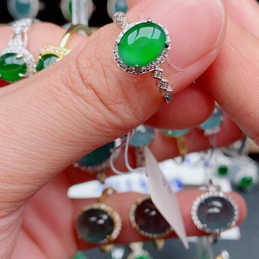 琼***）翡翠银S925镶嵌戒指