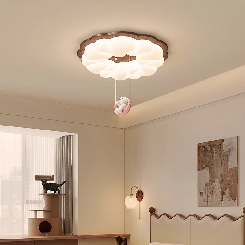 原木风卧室吸顶灯北欧简约实木护眼书房间灯2025新款