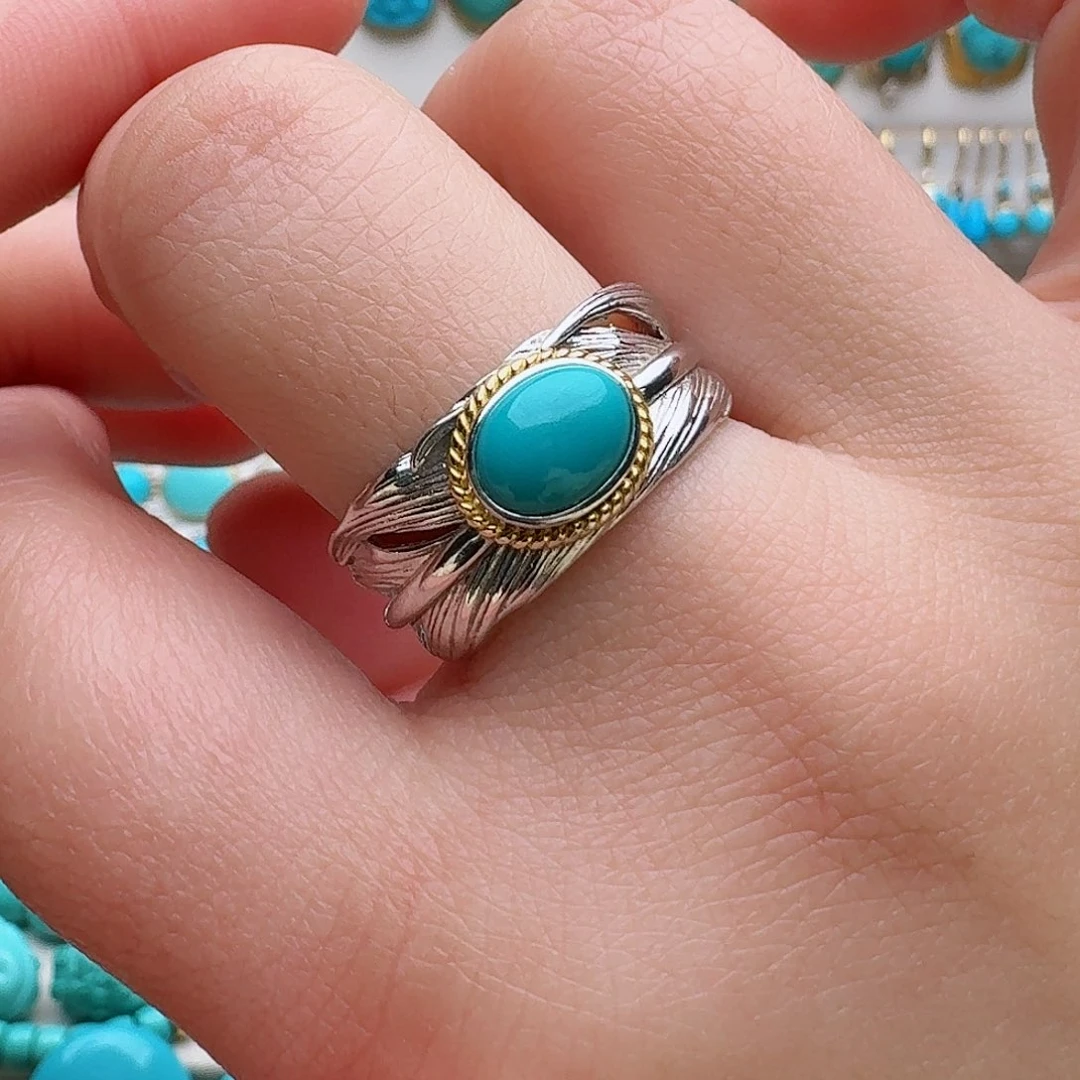 绿松石银S925镶嵌戒指