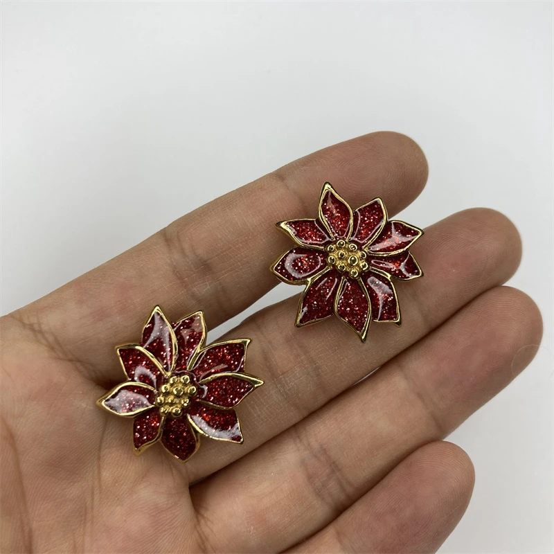 合金耳饰 珐琅花朵耳针1-21【2070108-053】