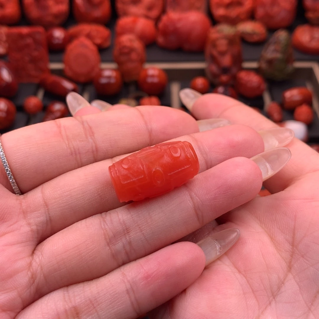 南红玛瑙南红保山九眼筒珠13.6mm未镶嵌