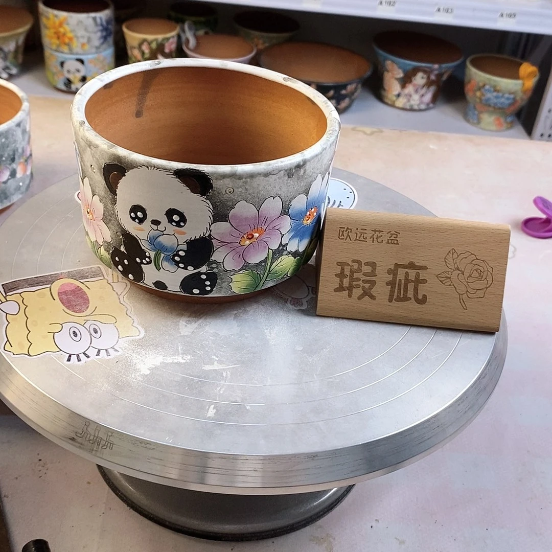 紫砂花盆红陶手绘花盆