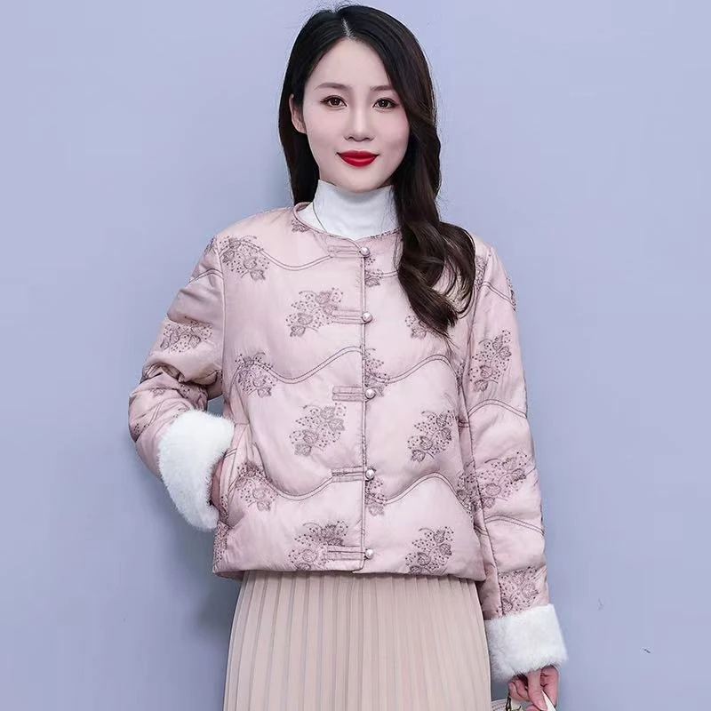 2025冬款提花刺绣复古时尚短款加厚羽绒服