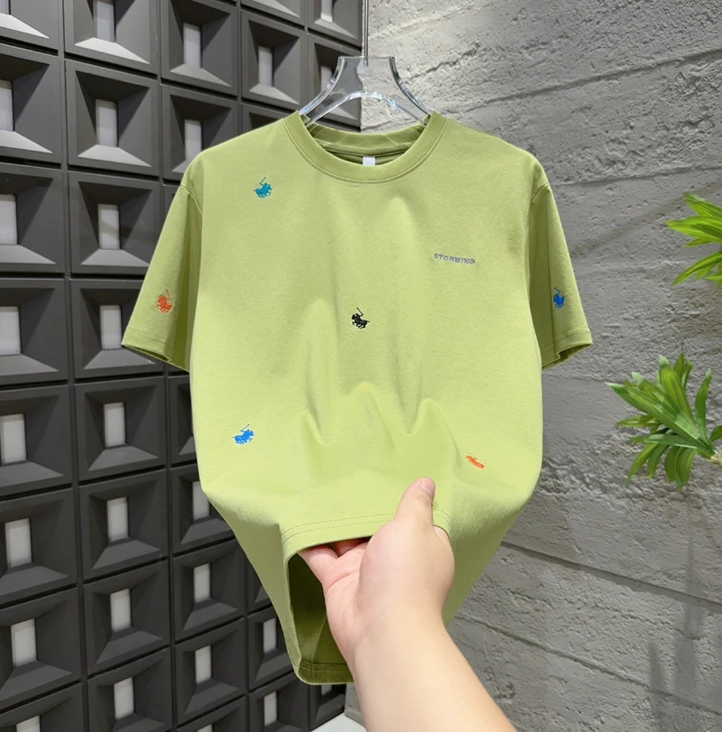 夏季男士新款时尚休闲简约刺绣圆领百搭短袖96647