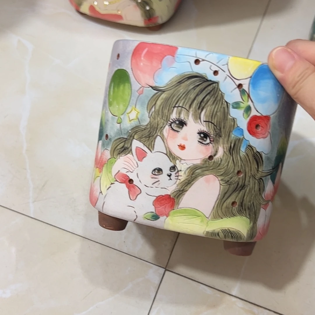 景德镇炫彩手绘口12*12高12.5