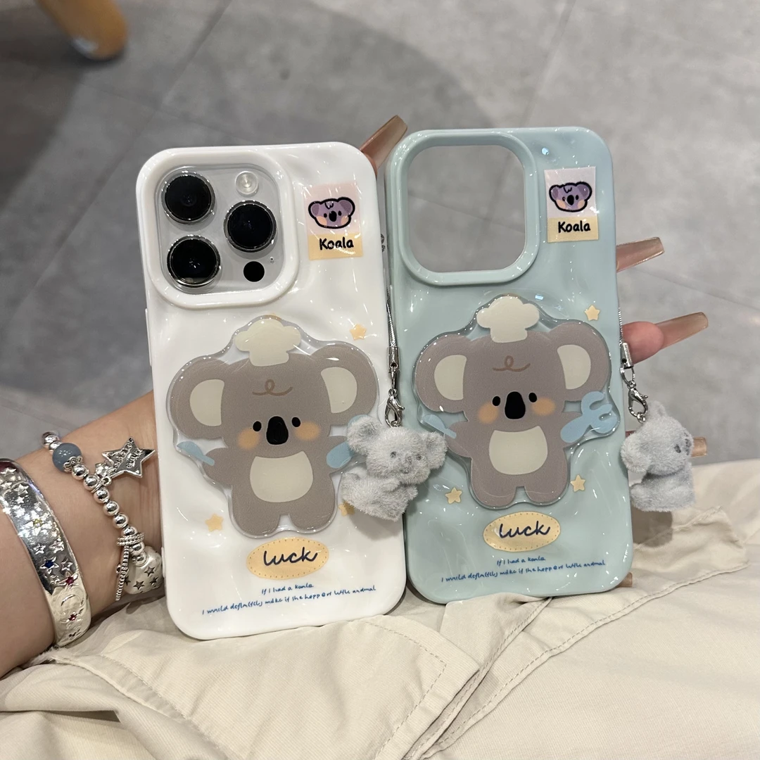 SMBLCE立体厨师考拉挂件适用iPhone15/16pro陨石纹手机壳14苹果13
