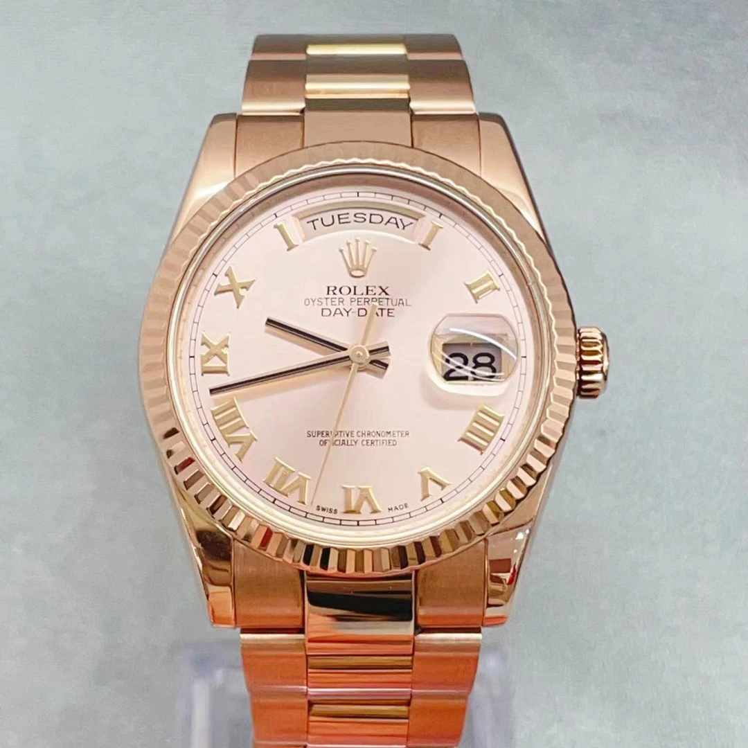 95新 Rolex/劳力士 星期日历型18K玫瑰金自动机械男士腕表118235