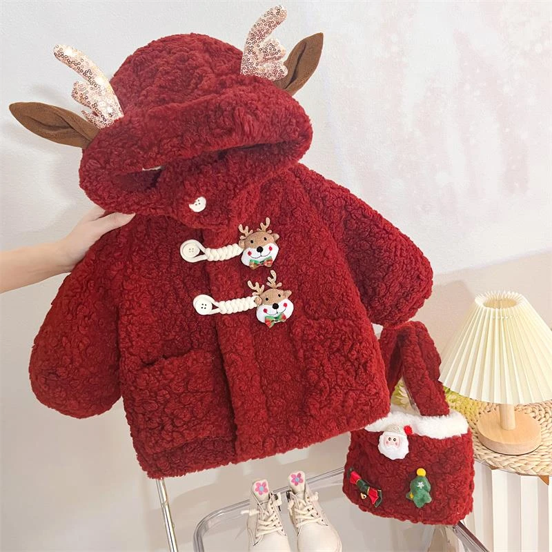 范哲萨女童耶诞外套2025新款儿童洋派加绒加厚冬季宝宝高品质冬装