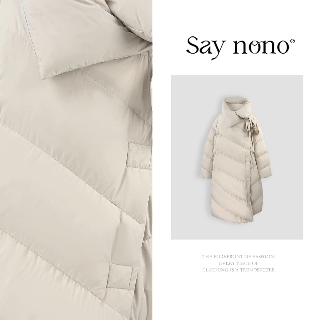 懒猫nono│Saynono 简约气质时尚翻领优雅纯色羽绒服H23078X