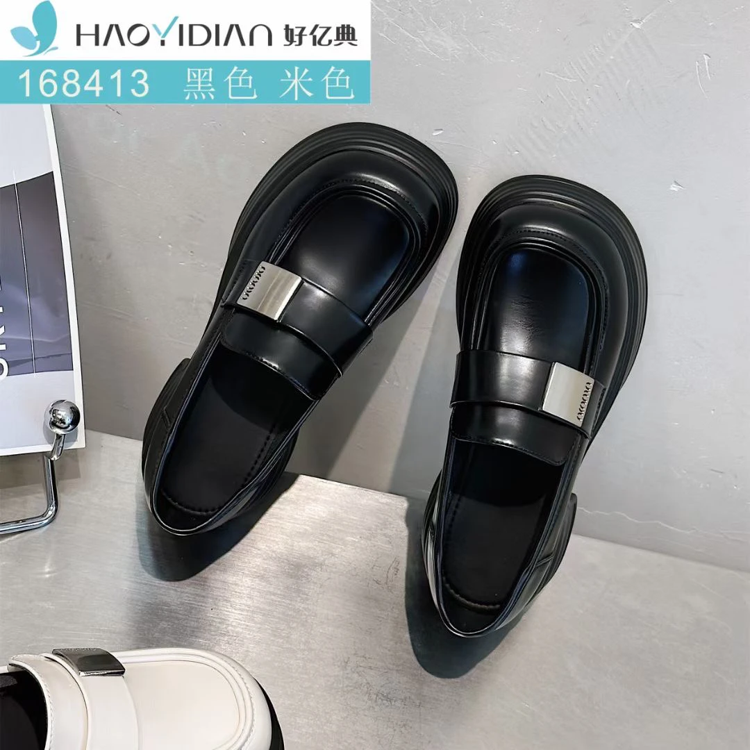 乐福鞋英伦一脚蹬粗跟日系春季小兔百搭平底米色女鞋秋季学院