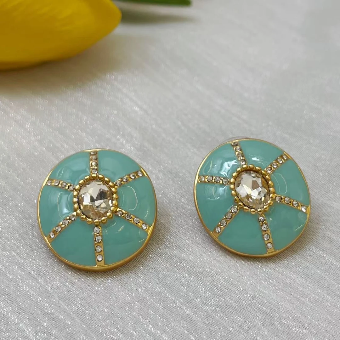 铜合金珐琅耳饰 法式复古欧美轻奢小众宫廷风蓝色气质复古耳环