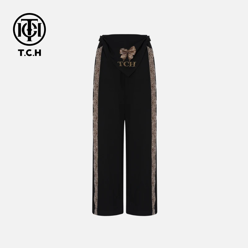 TCH烫钻工艺新时尚淑女百搭新潮流长裤女T75C20E1042轻奢tch