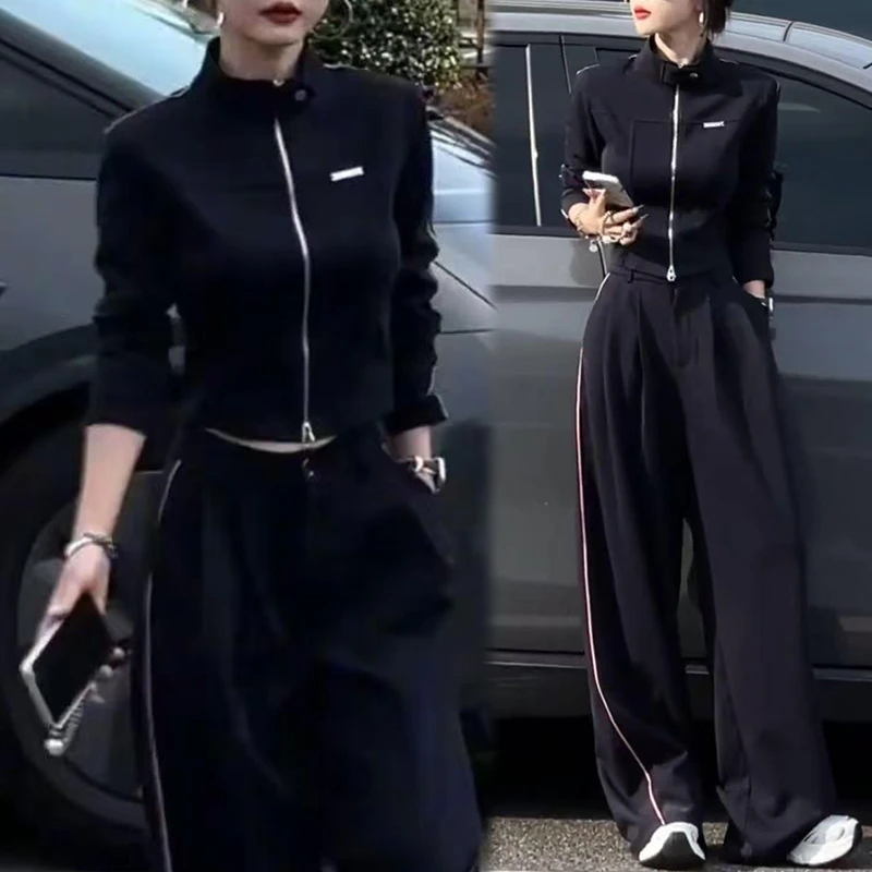 2025年早秋新款显瘦显高休闲运动外套+长裤两件套装时尚百搭女
