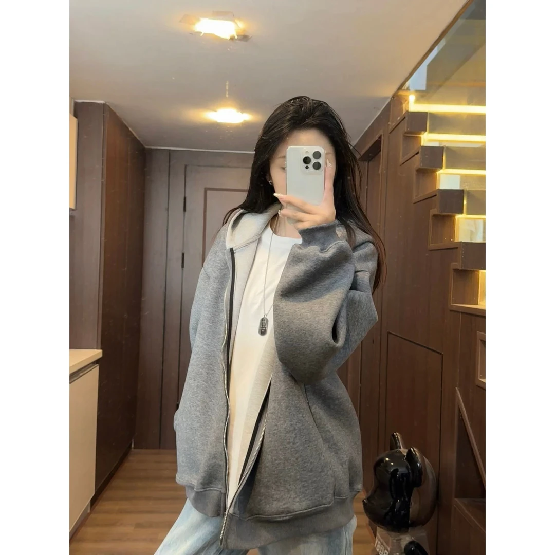 美式连帽卫衣外套2025秋季新款韩系慵懒风松弛感宽松开衫男女同款