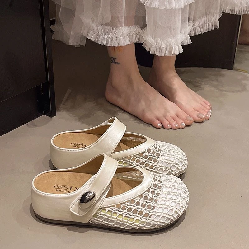 内增高包头半拖鞋女外穿2025夏季新款一脚蹬配裙子网纱勃肯凉拖鞋