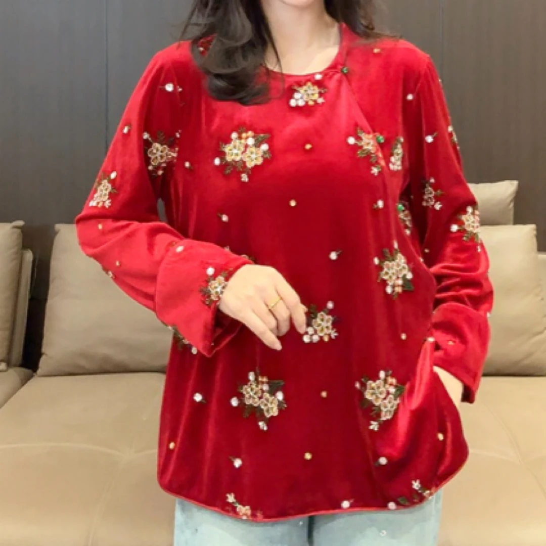 新年款重工串珠花中式上衣